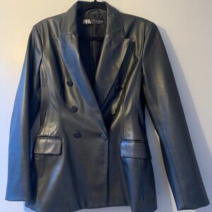 ZARA Faux Leather Double-breasted Blazer